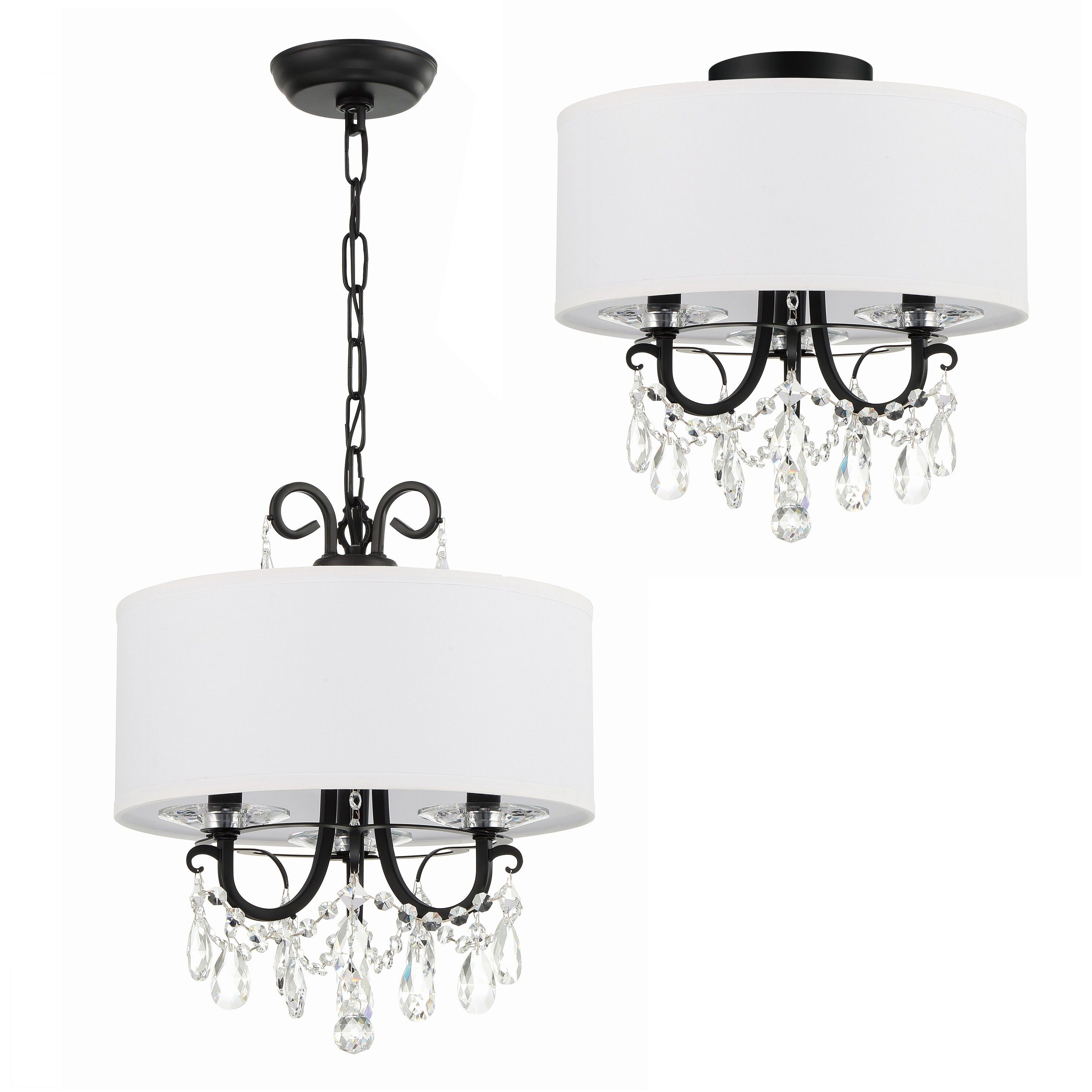 Othello 3 Light 14 inch Matte Black Mini Chandelier Ceiling Light in Clear Hand Cut