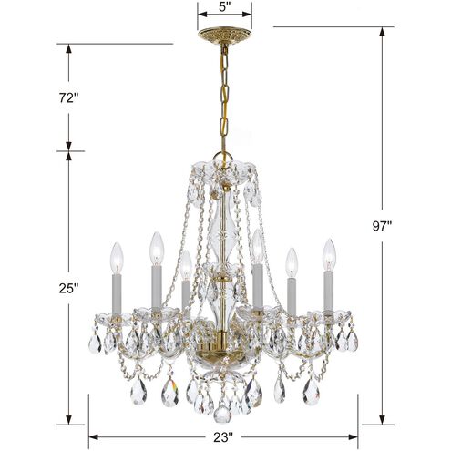 Traditional Crystal 6 Light 23 inch Polished Brass Chandelier Ceiling Light in Clear Spectra