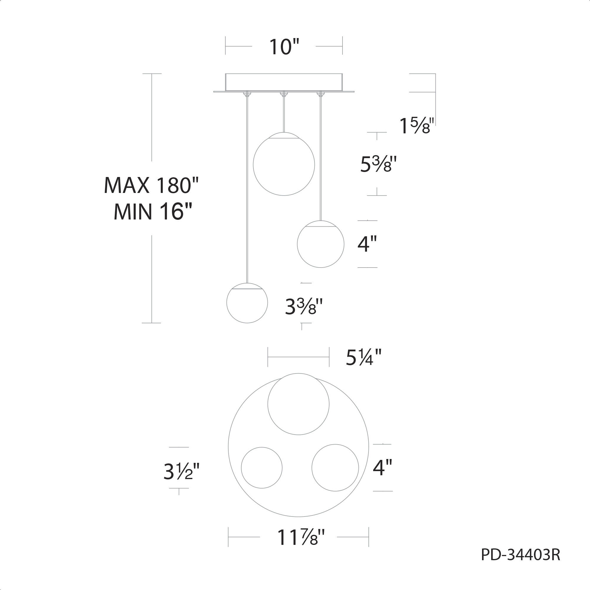 Pisces 3 Light 12 inch Black Pendant Ceiling Light