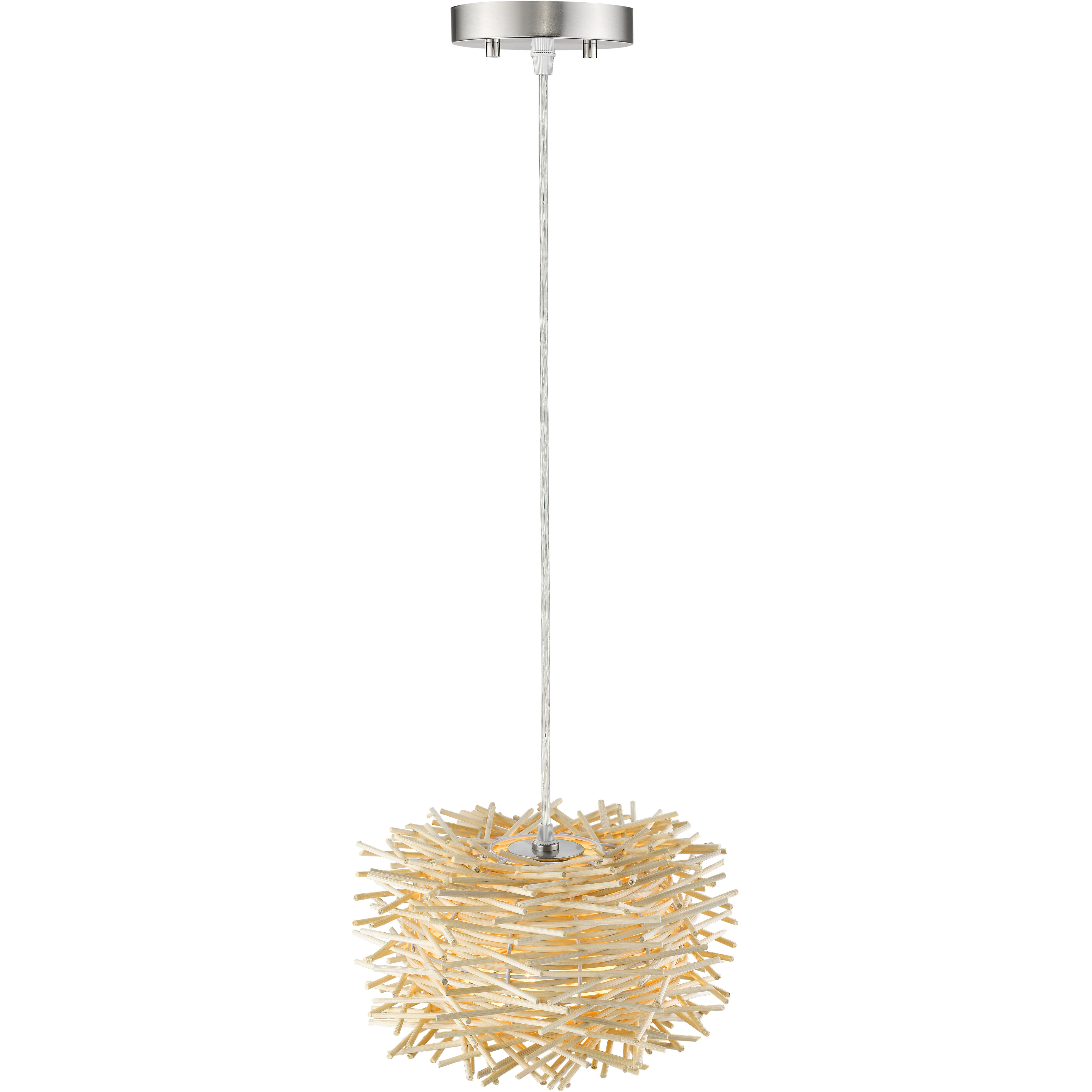 Sora 1 Light 12 inch Brushed Nickel Pendant Ceiling Light in Natural Willow