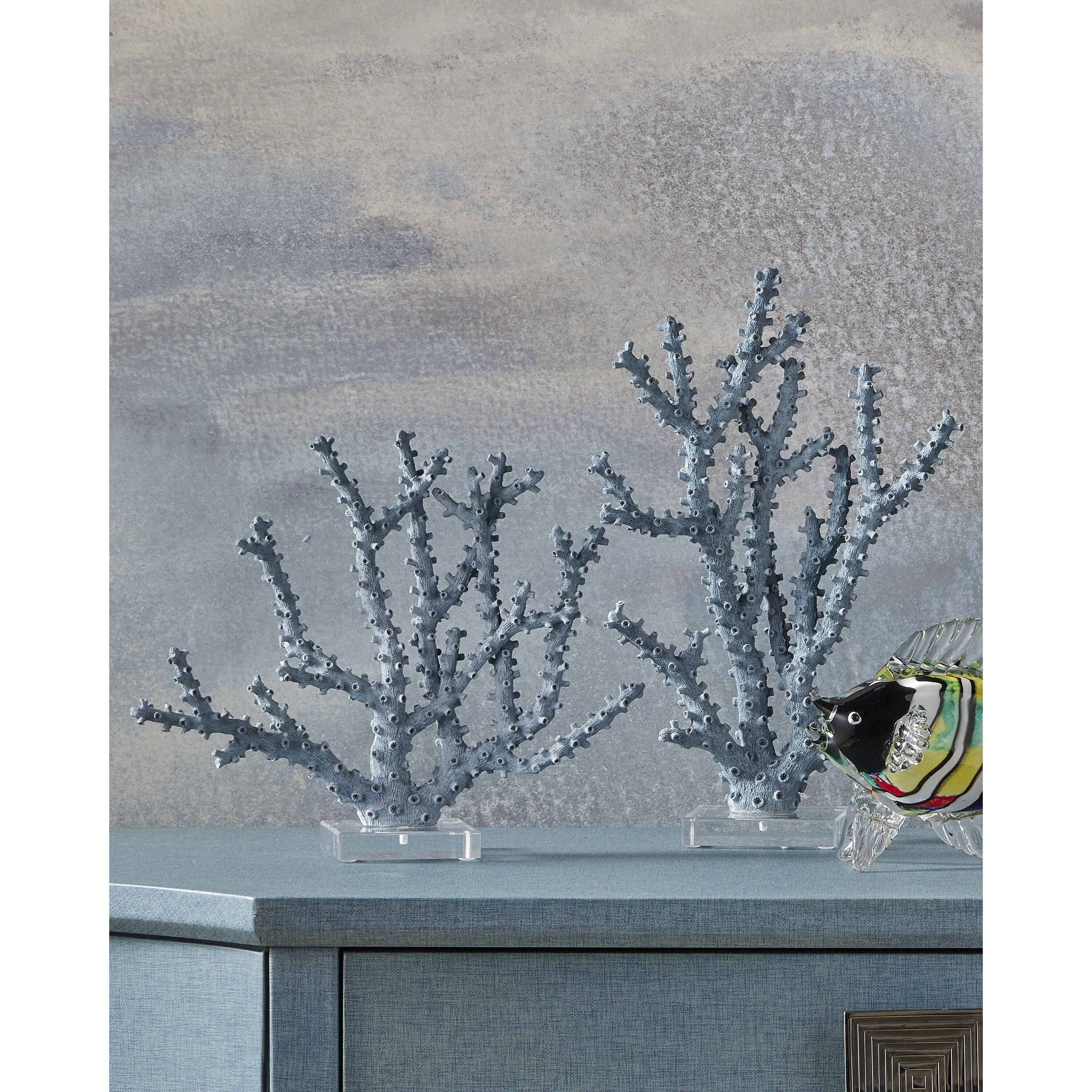 Blue Coral 14.5 X 12.25 inch Sculptures, Set of 2