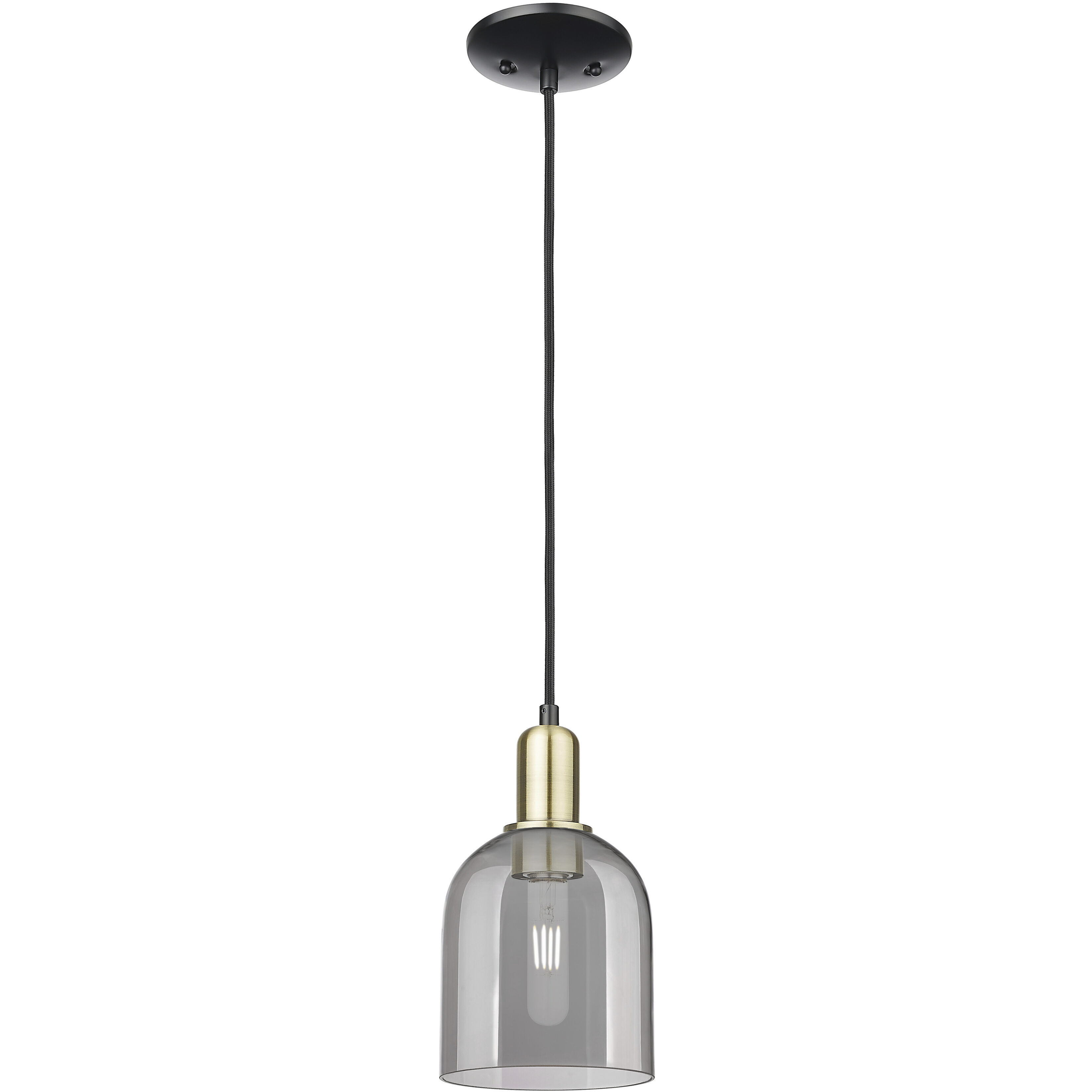 Arcadia Bella 1 Light 5.5 inch Black Antique Brass Mini Pendant Ceiling Light in Light Smoke Glass
