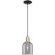 Arcadia Bella 1 Light 5.5 inch Black Antique Brass Mini Pendant Ceiling Light in Light Smoke Glass
