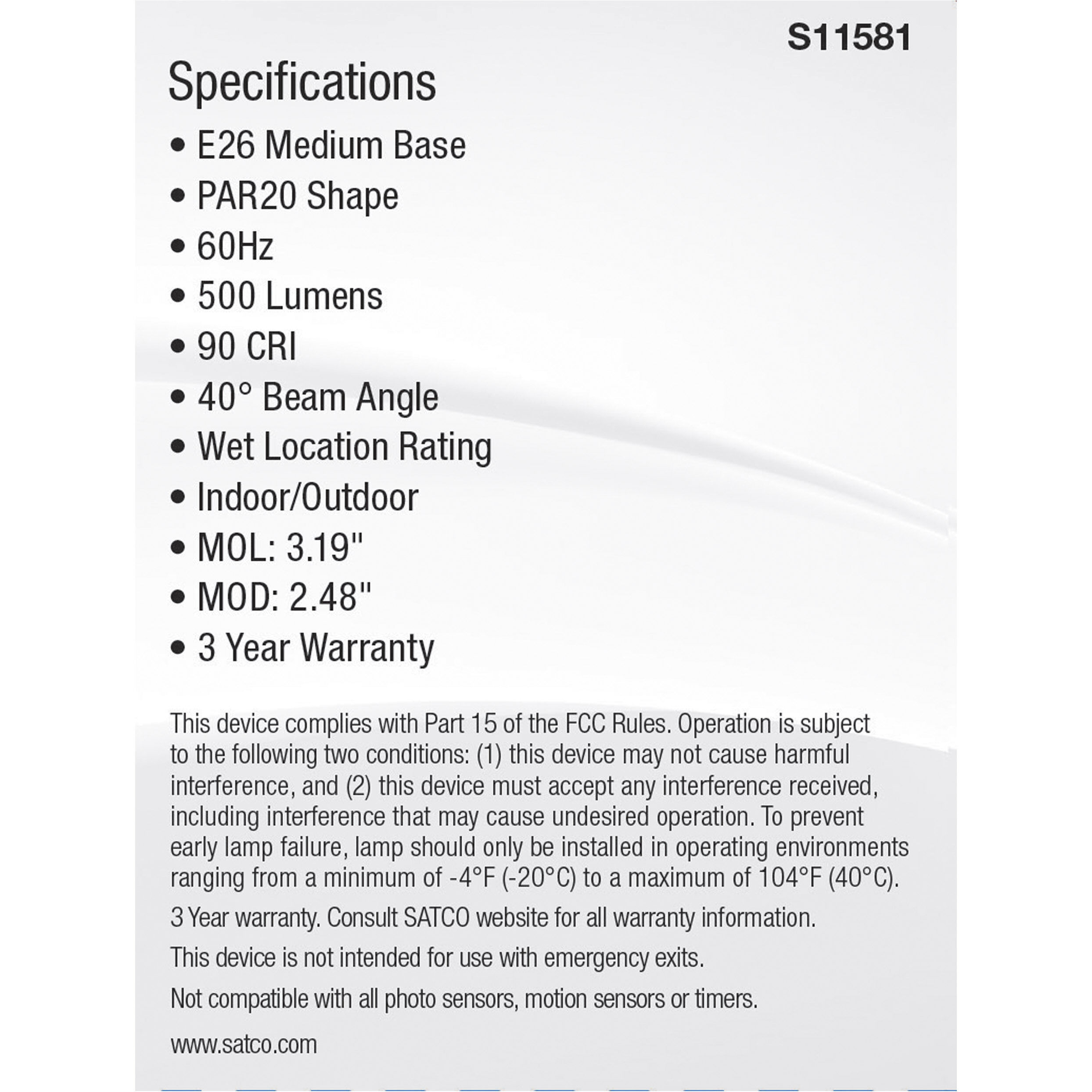 Lumos LED Medium PAR20 5.5 watt 2700K/3000K/3500K/4000K/5000K Light Bulb