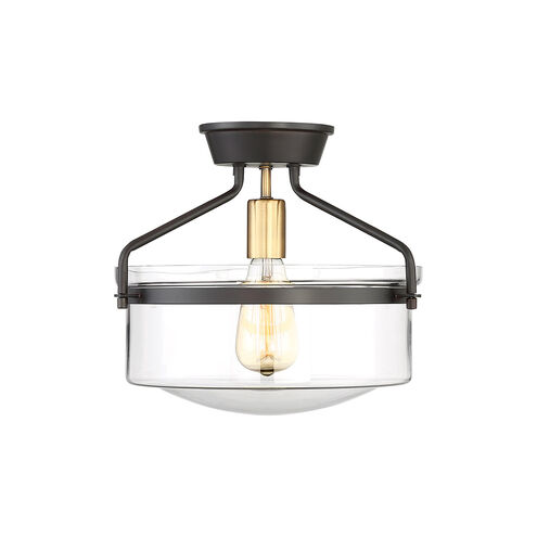 Modern 1 Light 13.25 inch Oil Rubbed Bronze with Natural Brass Semi-Flush Ceiling Light
