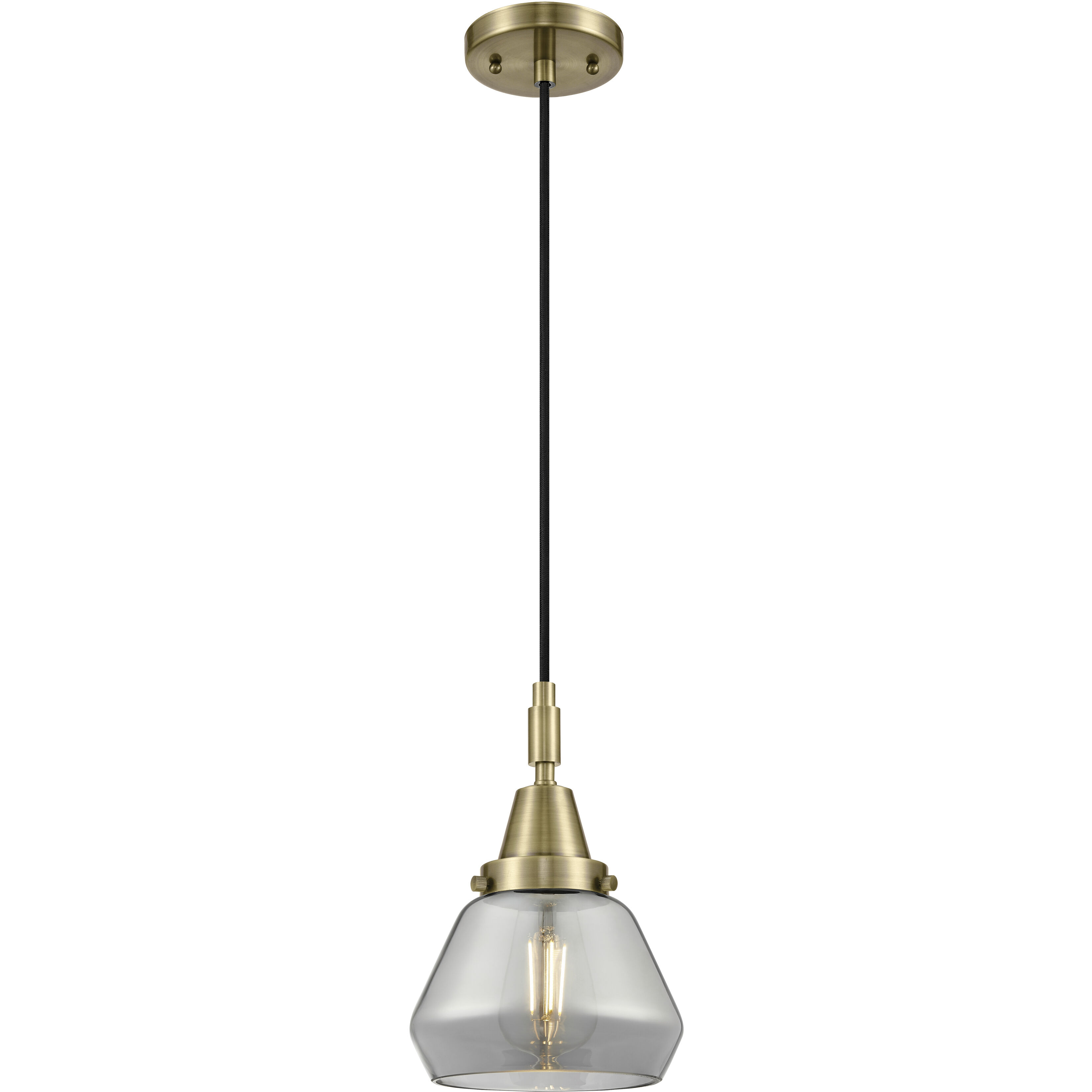 Fulton 1 Light 7 inch Antique Brass Mini Pendant Ceiling Light in Light Smoke Glass