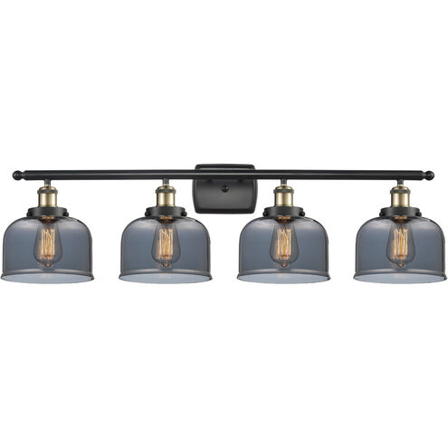 Ballston Large Bell 4 Light 36 inch Black Antique Brass Bath Vanity Light Wall Light in Plated Smoke Glass