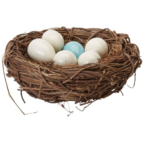 Nest Brown with White and Blue Object