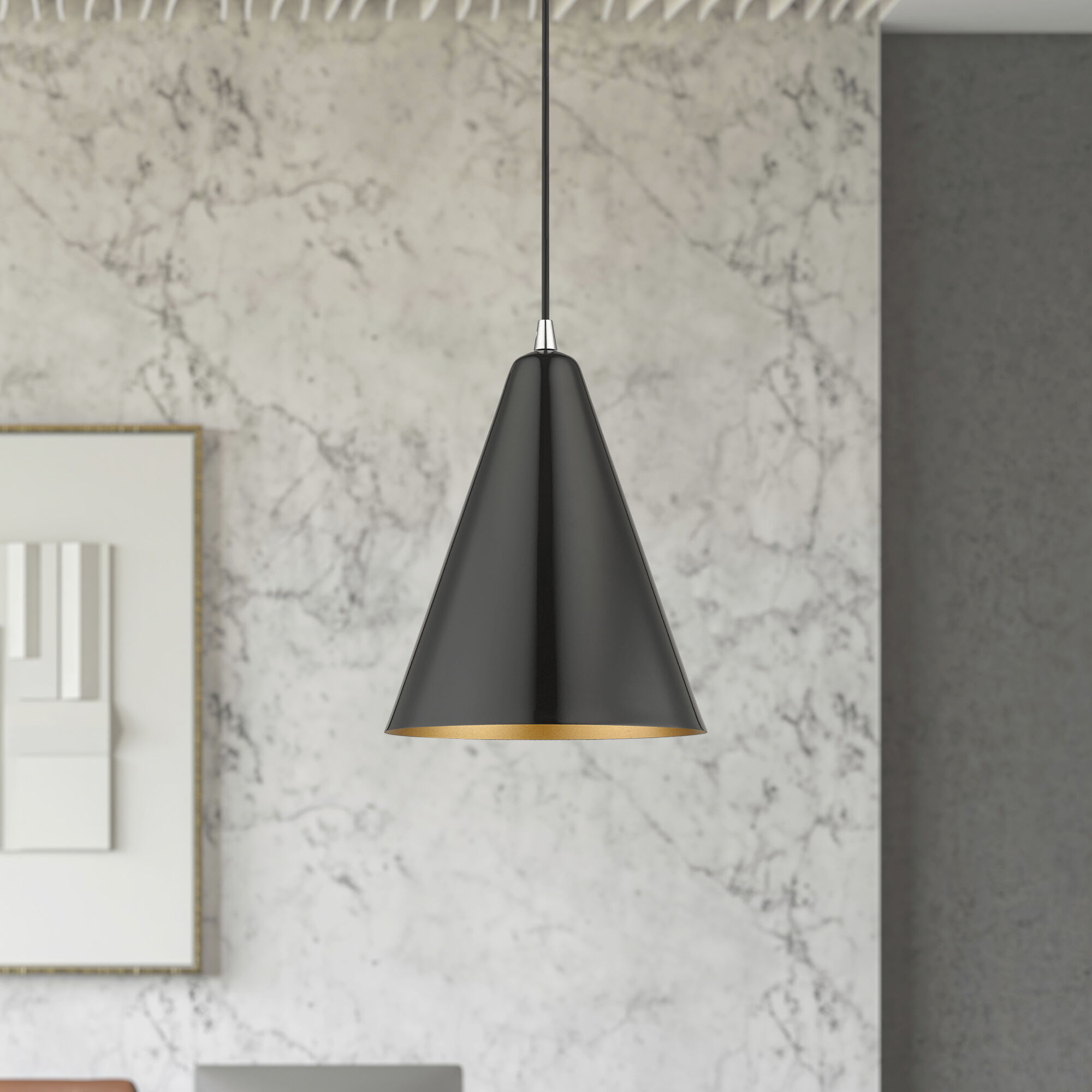 Dulce 1 Light 10 inch Shiny Black with Polished Chrome Accents Pendant Ceiling Light