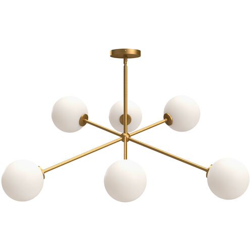 Alora Mood Cassia 6 Light 39.5 inch Aged Gold Chandelier Ceiling Light in Opal Glass Shade