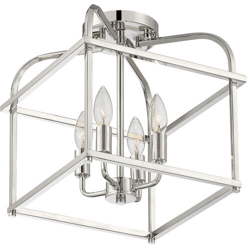 Transitional 4 Light 12 inch Polished Nickel Semi-Flush Ceiling Light