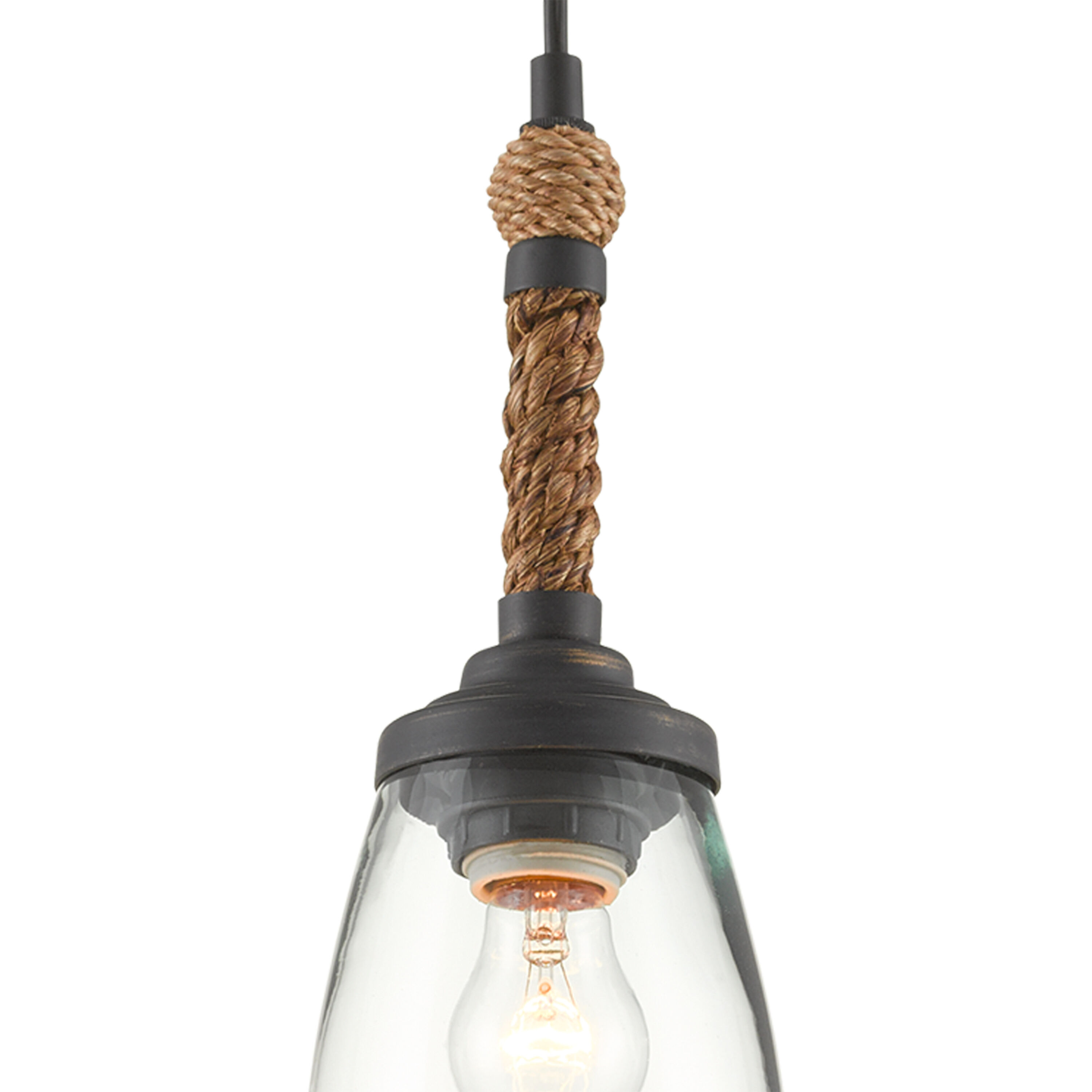 Hightider 1 Light 4.5 inch French Black/Natural Rope Pendant Ceiling Light