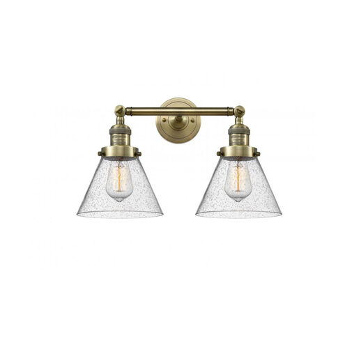 Franklin Restoration Large Cone LED 18 inch Antique Brass Bath Vanity Light Wall Light in Seedy Glass, Franklin Restoration