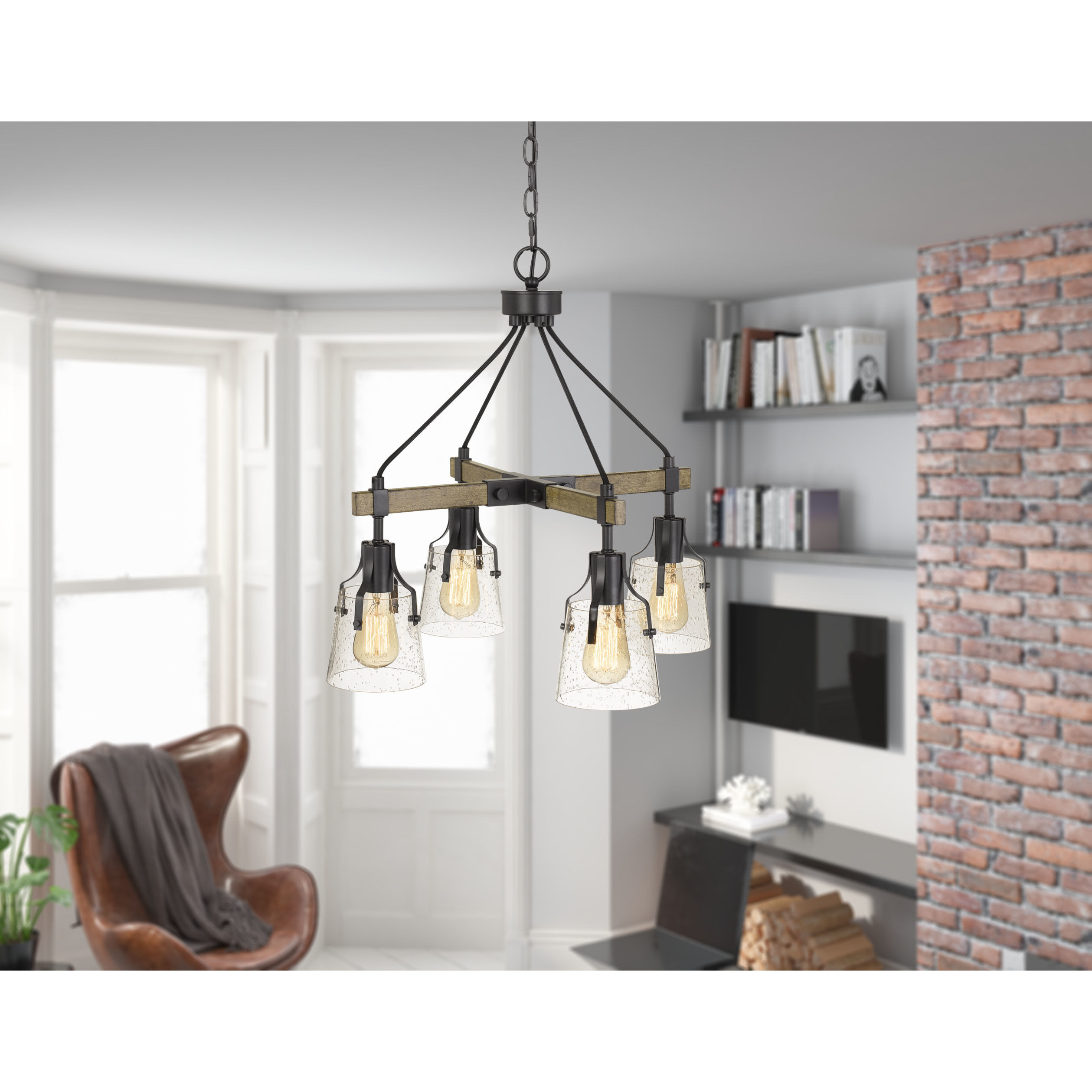 Aosta 4 Light 5 inch Wood and Iron Chandelier Ceiling Light