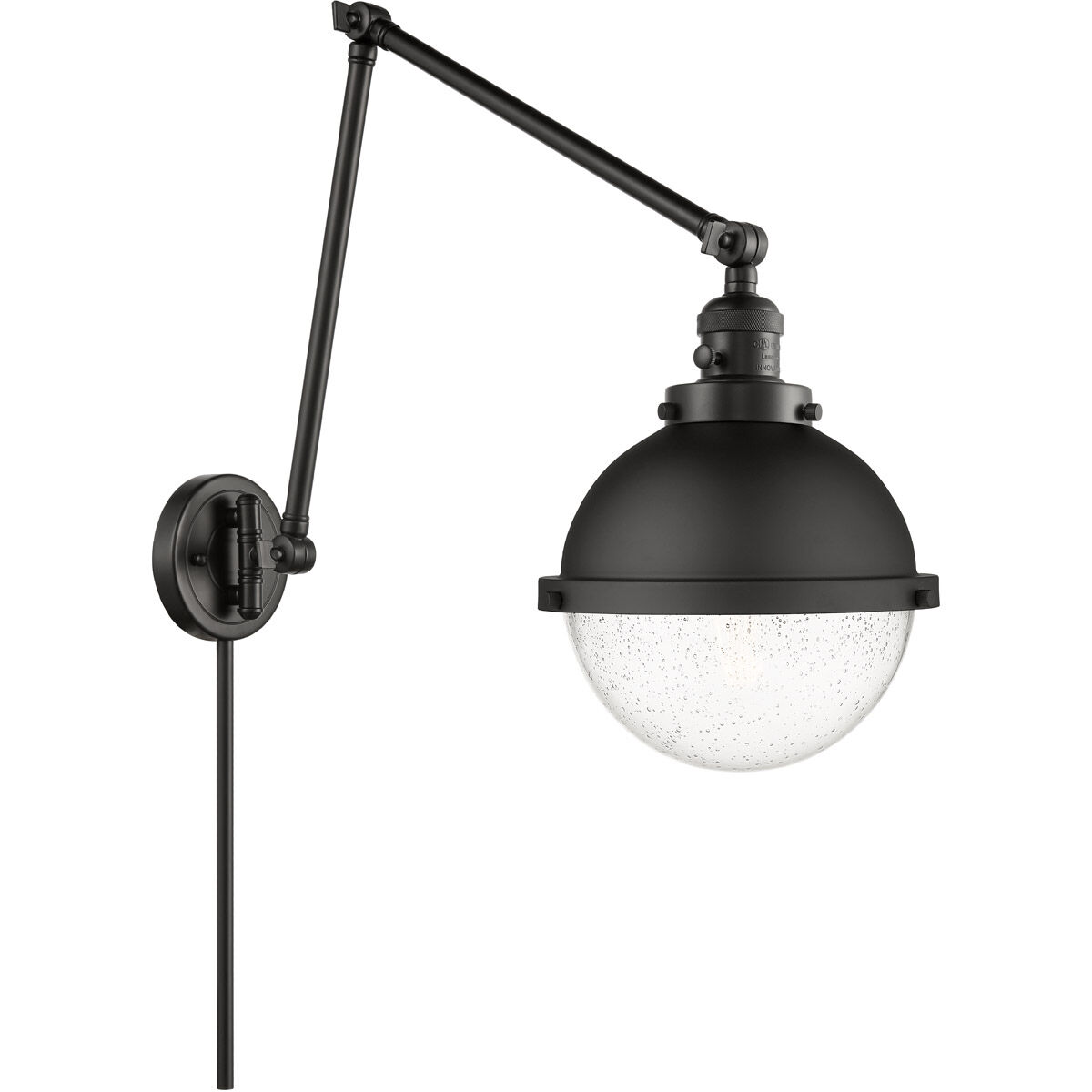 Franklin Restoration Hampden 32.5 inch 60 watt Matte Black Swing Arm Wall Light in Seedy Glass