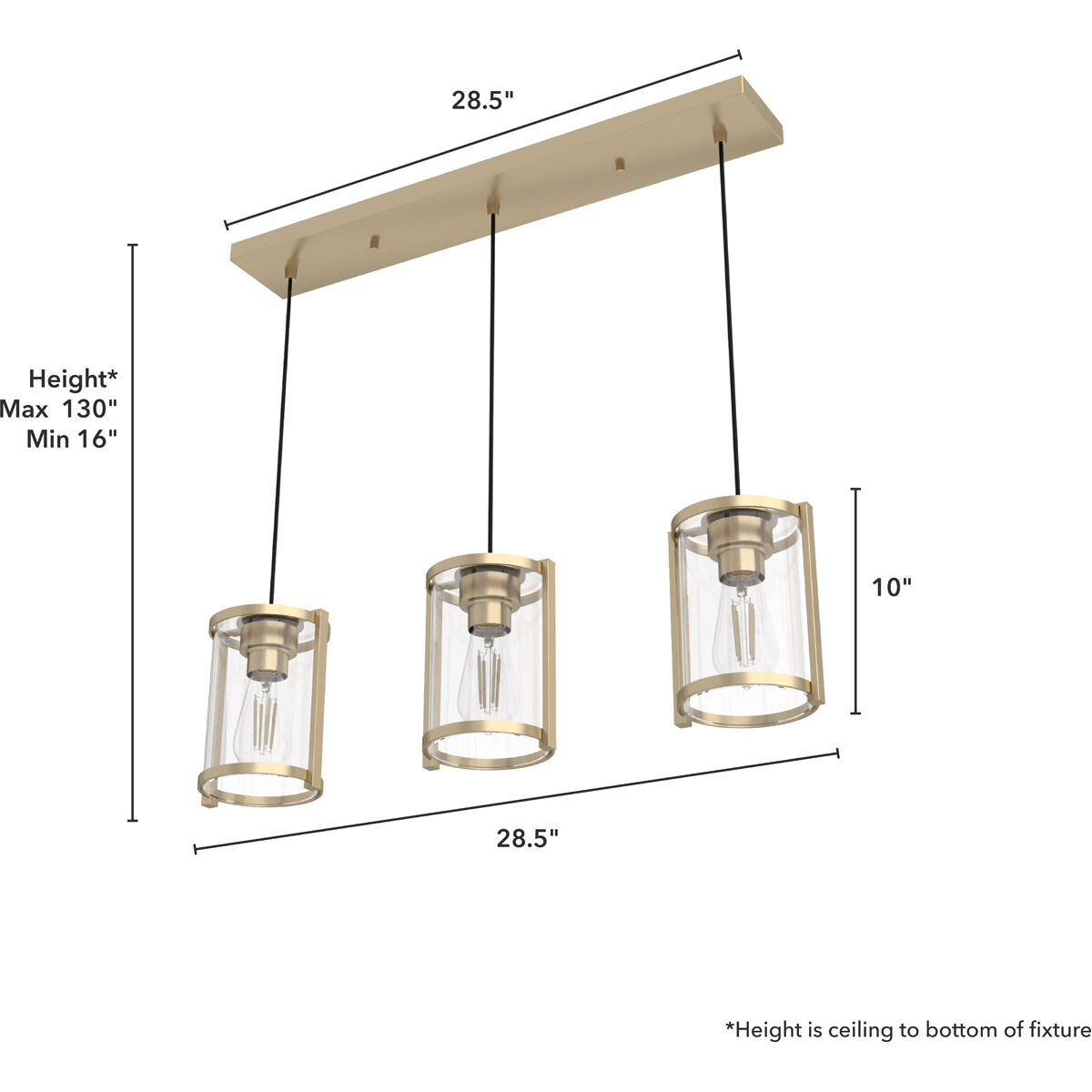 Astwood 3 Light 9 inch Alturas Gold Linear Cluster Pendant Ceiling Light