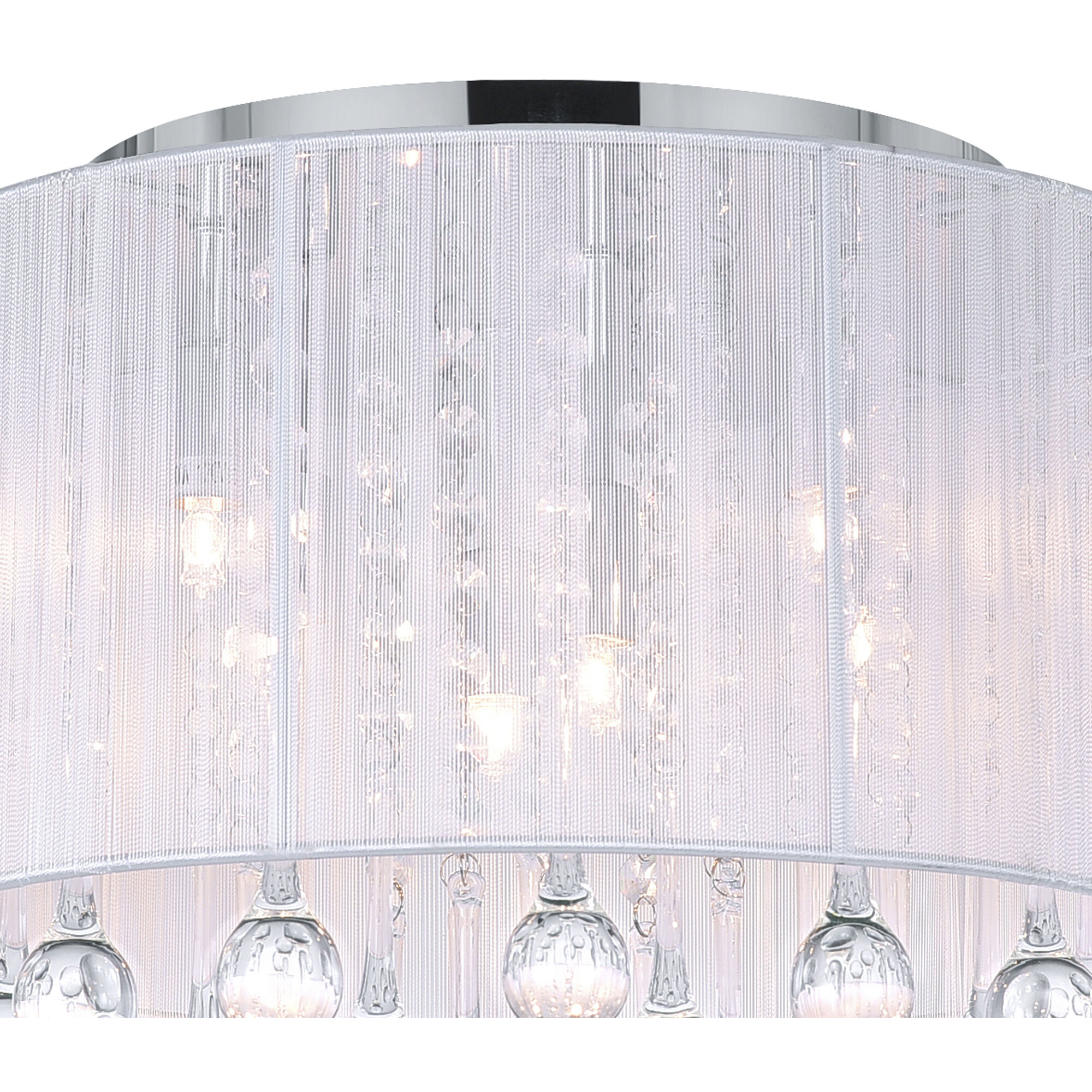 Water Drop 6 Light 14 inch Chrome Drum Shade Flush Mount Ceiling Light in White