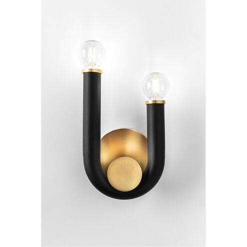 Whit 2 Light 7 inch Aged Brass/Black Wall Sconce Wall Light