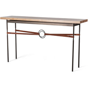 Equus 60 X 14 inch Bronze and Black Console Table in Bronze/Black, British Brown Leather with Maple Natural, Wood Top