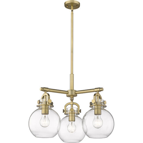 Newton Sphere 3 Light 20.38 inch Brushed Brass Pendant Ceiling Light in Clear Glass
