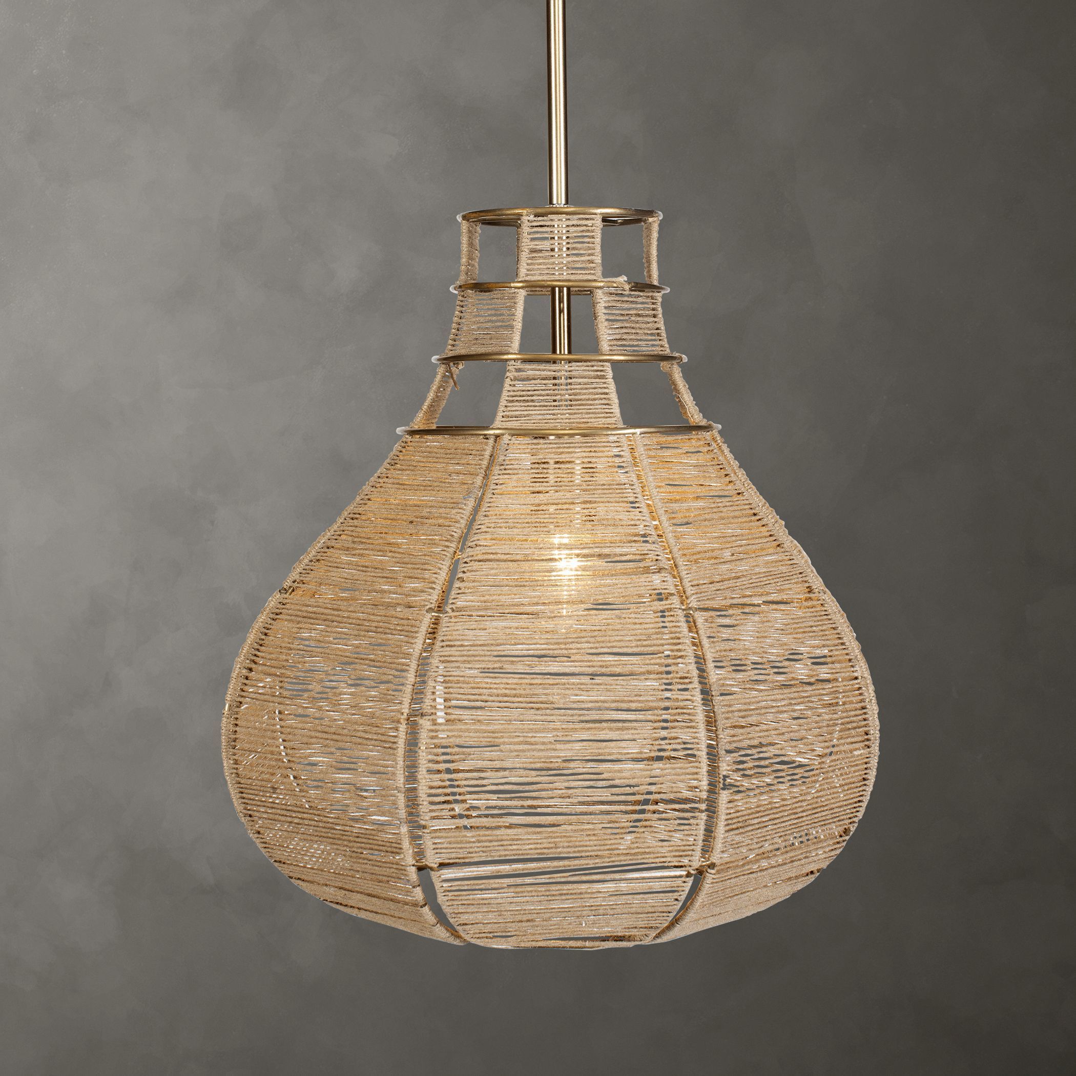 Hestia 1 Light 16 inch Natural Beige Rope and Antique Brass Pendant Ceiling Light