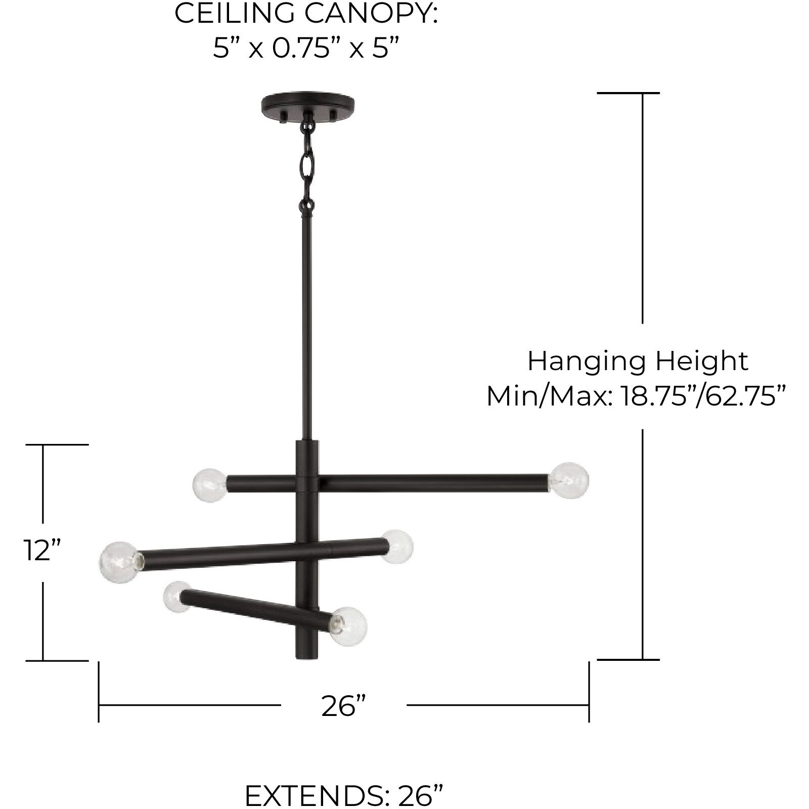 Zane 6 Light 26 inch Matte Black Chandelier Ceiling Light