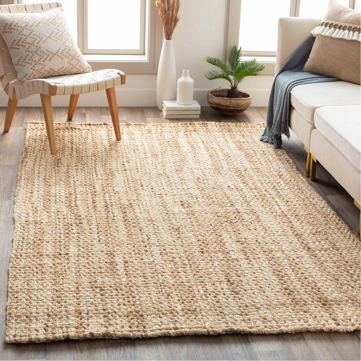 Jute Woven 36 X 24 inch Wheat/Cream Rugs, Rectangle