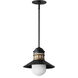 Admiralty LED 12 inch Black and Antique Brass Outdoor Pendant in Antique Brass and Black