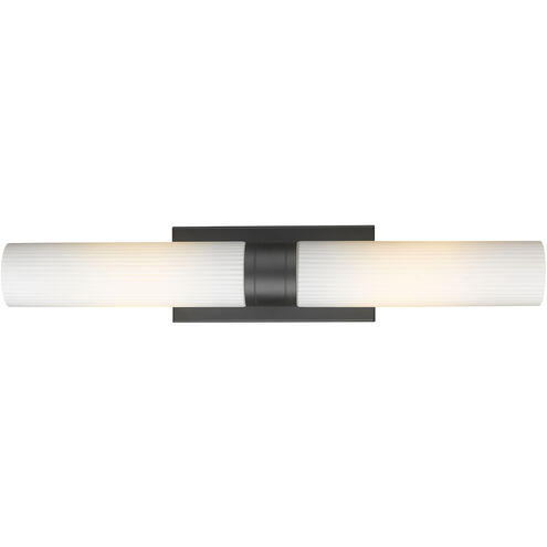 Ballston Urban 2 Light 24 inch Matte Black Bath Vanity Light Wall Light in Striped White Glass