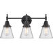 Caden 3 Light 24 inch Matte Black Bath Vanity Light Wall Light in Seedy Glass