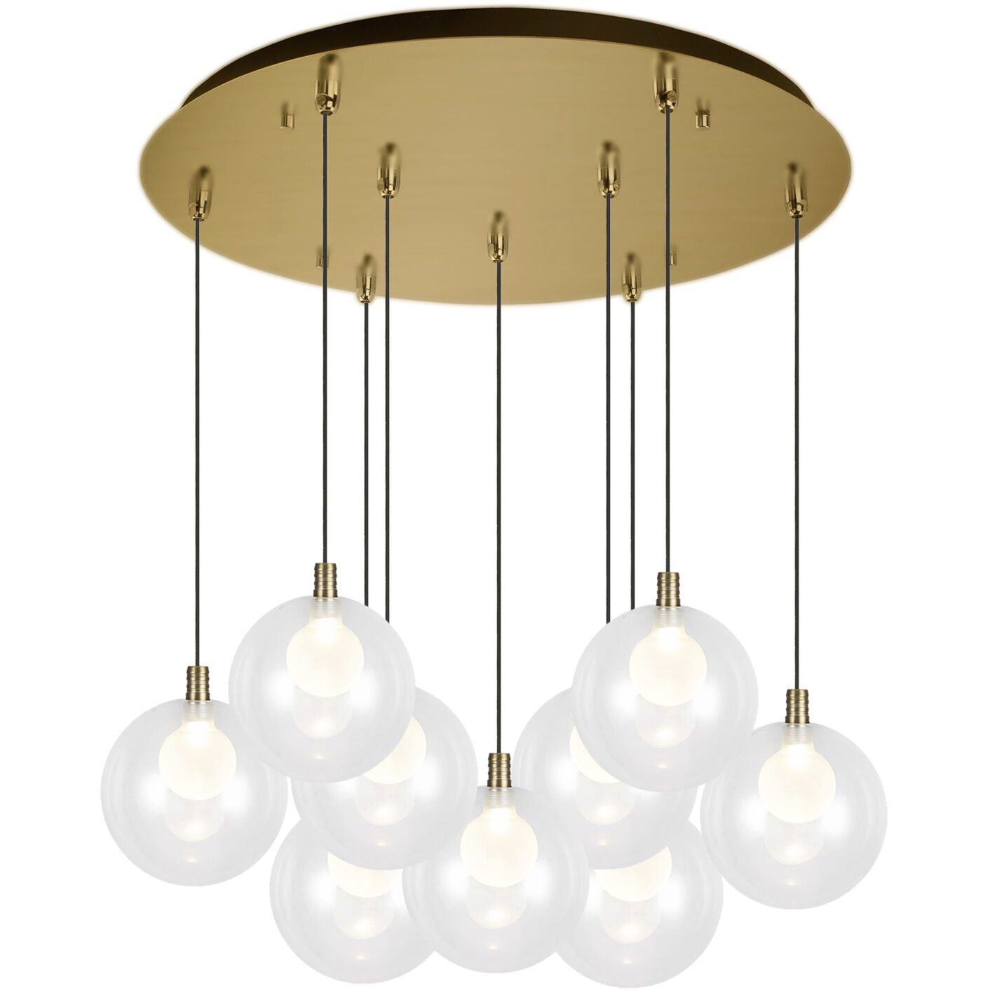 Bolla LED 19.63 inch Brushed Gold Multi Pendant Ceiling Light in Clear Glass + Interior Opal Glass