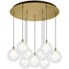 Bolla LED 19.63 inch Brushed Gold Multi Pendant Ceiling Light in Clear Glass + Interior Opal Glass