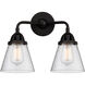Nouveau 2 Small Cone 2 Light 14 inch Matte Black Bath Vanity Light Wall Light in Seedy Glass