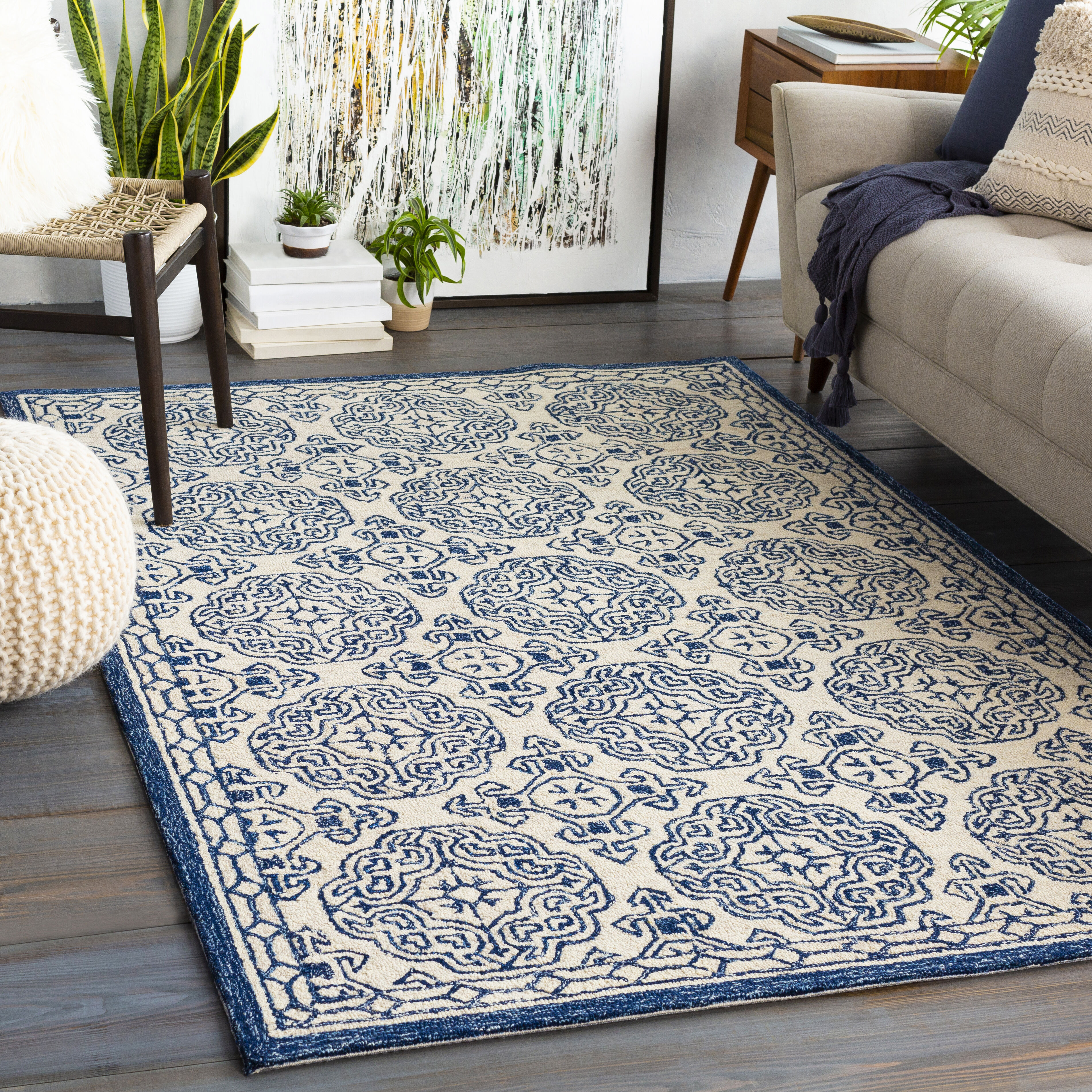 Granada 36 X 24 inch Navy Rug in 2 x 3, Rectangle