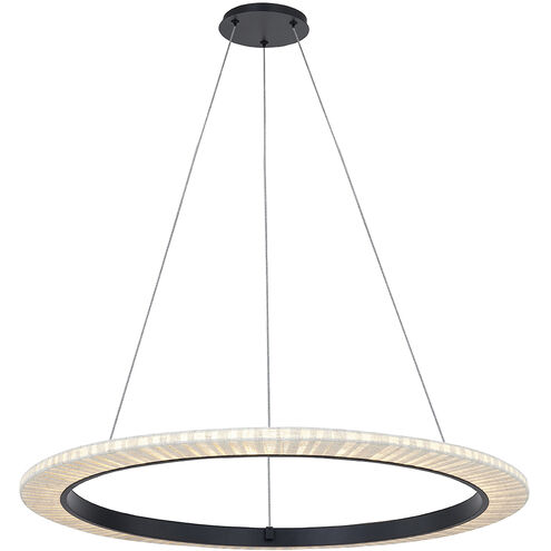 Textile LED 42 inch Matte Black Pendant Ceiling Light in Cream Linen Fabric