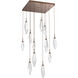 Rock Crystal LED Burnished Bronze Chandelier Ceiling Light, Square Multi-Port