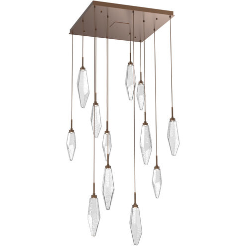 Rock Crystal LED Burnished Bronze Chandelier Ceiling Light, Square Multi-Port