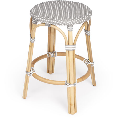 Tobias Gray & White Rattan Bar Stool