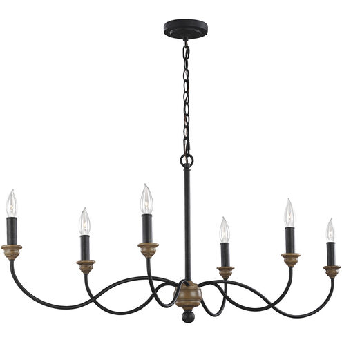 Hartsville 6 Light 14.75 inch Dark Weathered Zinc / Weathered Oak Chandelier Ceiling Light