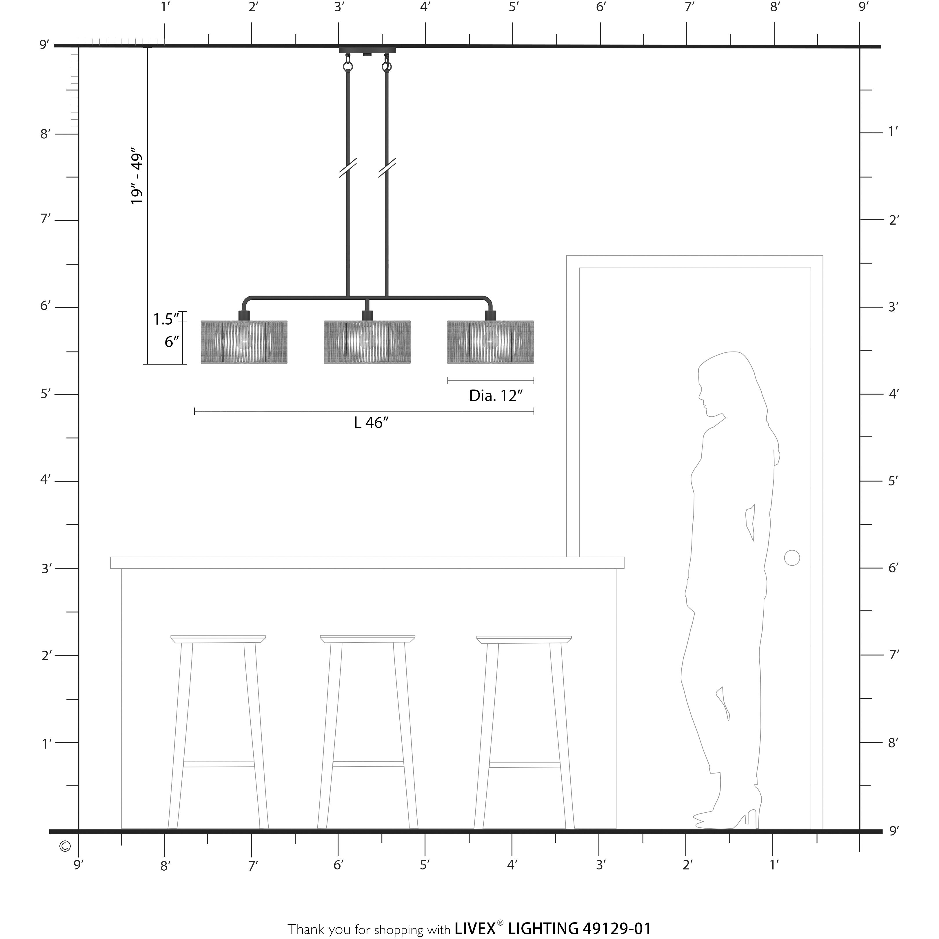 Acordia 3 Light 46 inch Antique Brass Linear Chandelier Ceiling Light, Extra Large