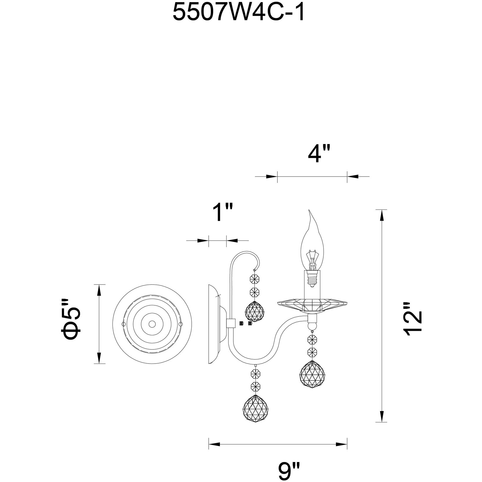 Valentina 1 Light 5 inch Chrome Wall Light