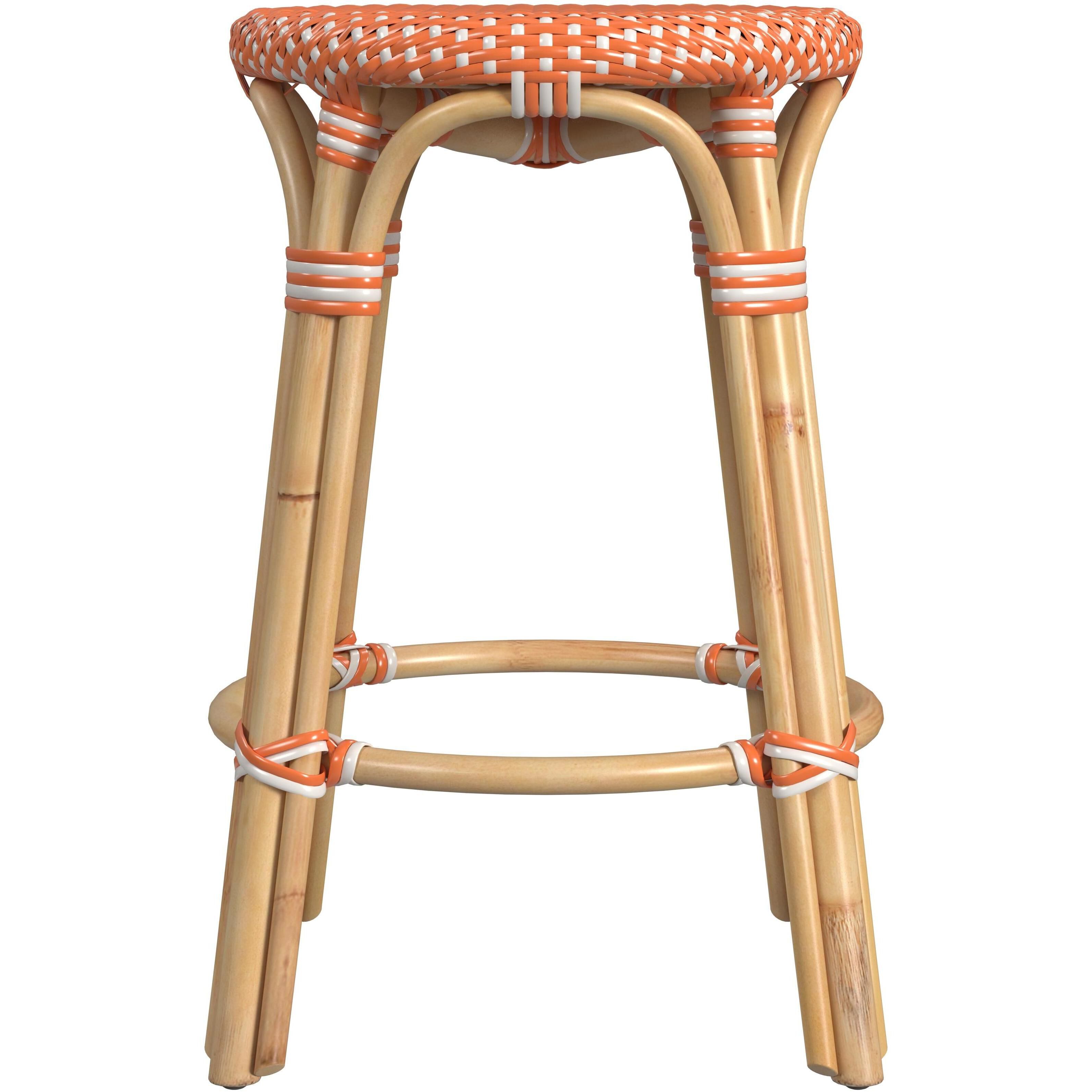 Tobias Rattan Round 24" Counter Stool in Orange and White Dot
