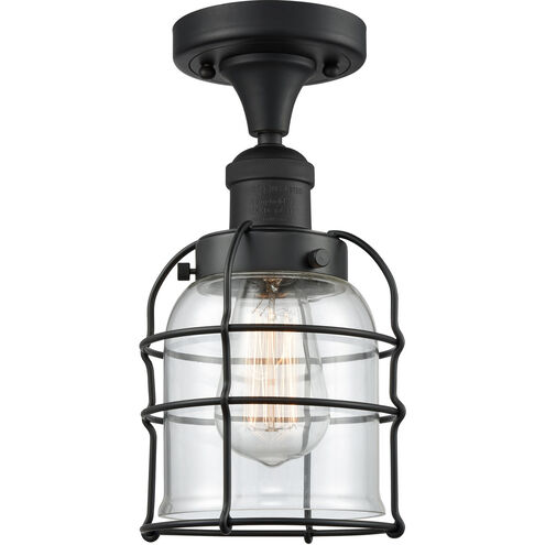 Franklin Restoration Small Bell Cage 1 Light 5 inch Matte Black Semi-Flush Mount Ceiling Light in Clear Glass, Franklin Restoration