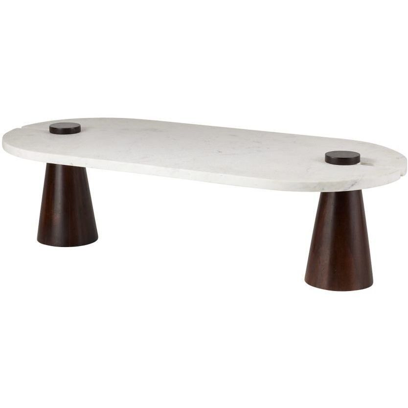 Delaney 52 X 24 inch White Marble and Umber Mango Wood Coffee Table