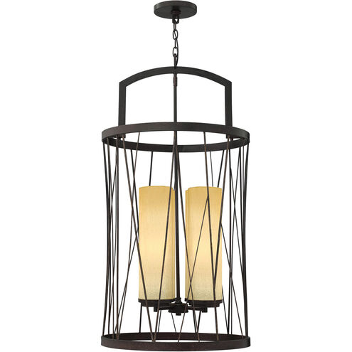 Nest 4 Light 21 inch Oil Rubbed Bronze Foyer Ceiling Light in Distressed Amber Etched, Single Tier