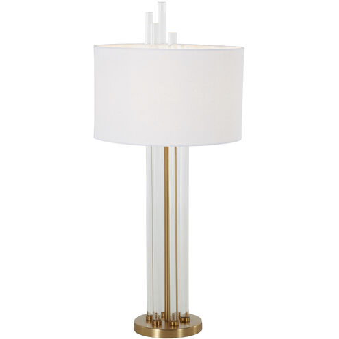Merna 37.5 inch Antique Brass / White Linen Table Lamp Portable Light