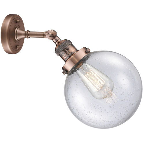 Franklin Restoration Large Beacon 1 Light 8 inch Antique Copper Sconce Wall Light in Seedy Glass, Franklin Restoration