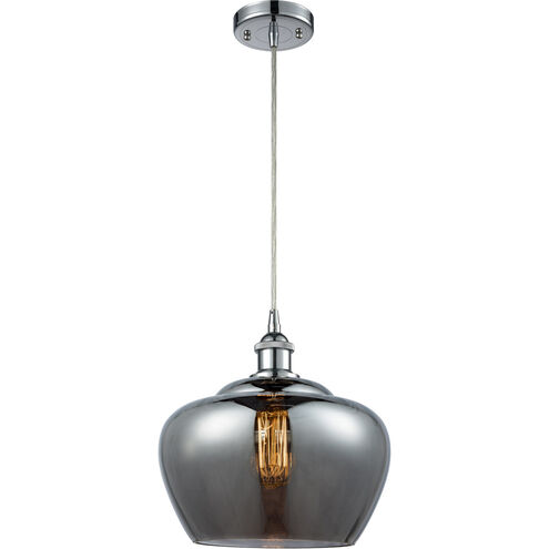 Ballston Large Fenton LED 11 inch Polished Chrome Mini Pendant Ceiling Light in Plated Smoke Glass, Ballston
