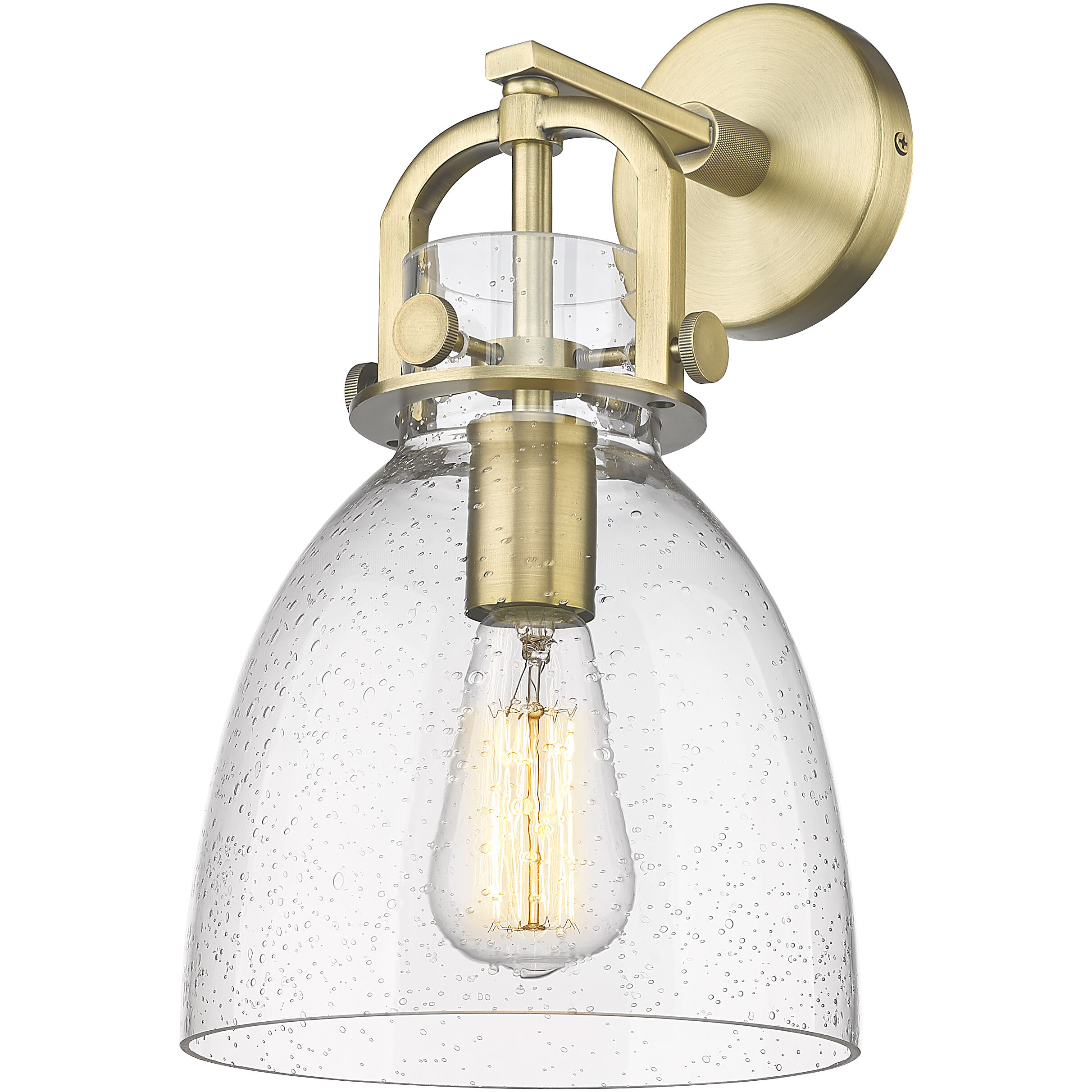 Downtown Urban Newton Bell Armed Sconce Wall Light in Brushed Brass, Seedy