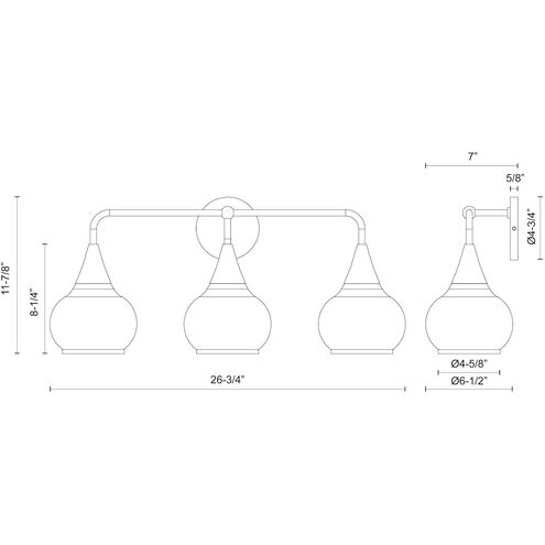 Alora Mood Hazel 3 Light 26.75 inch Chrome Bath Vanity Light Wall Light in Opal Glass